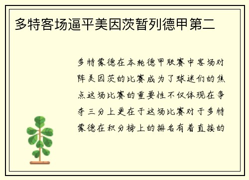 多特客场逼平美因茨暂列德甲第二